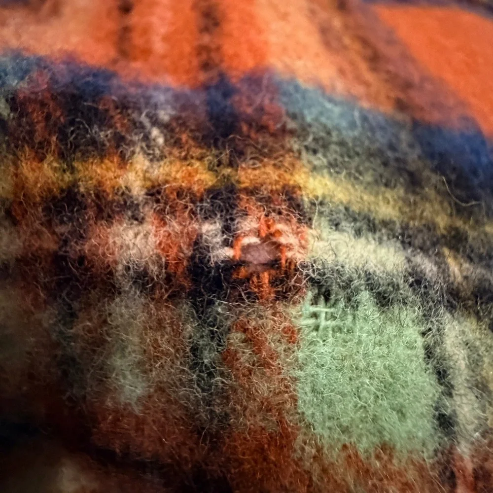 Vintage Ralph Lauren Scarf 80s Lambswool Orange Plaid Scotland Polo Pony FLAWED